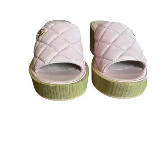 Chanel | Pink Quilted Lambskin Leather Platform Sole CC Logo Size EU 38 - Picture 4 of 10